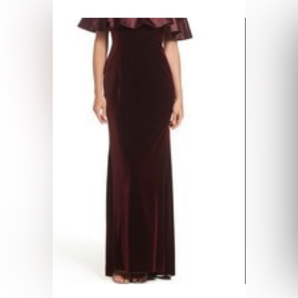Adrianna Papell Burgundy Velvet Off Shoulder Floor Length Maxi Gown Dress size 8 - Picture 2 of 16